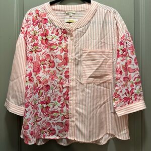 JODIFL Size S Pink/White Button Down Blouse NWT